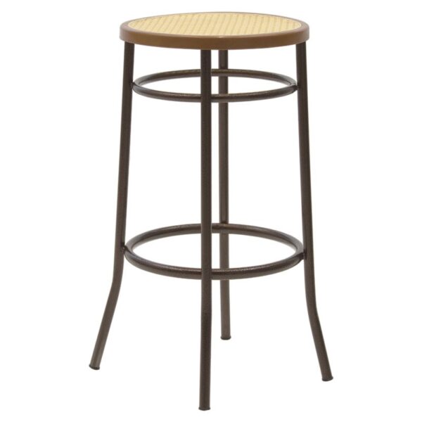 Σκαμπώ μπαρ "WIEN" από μέταλλο/rattan σε καφέ σφυρήλατο/εκρού χρώμα Φ36x79