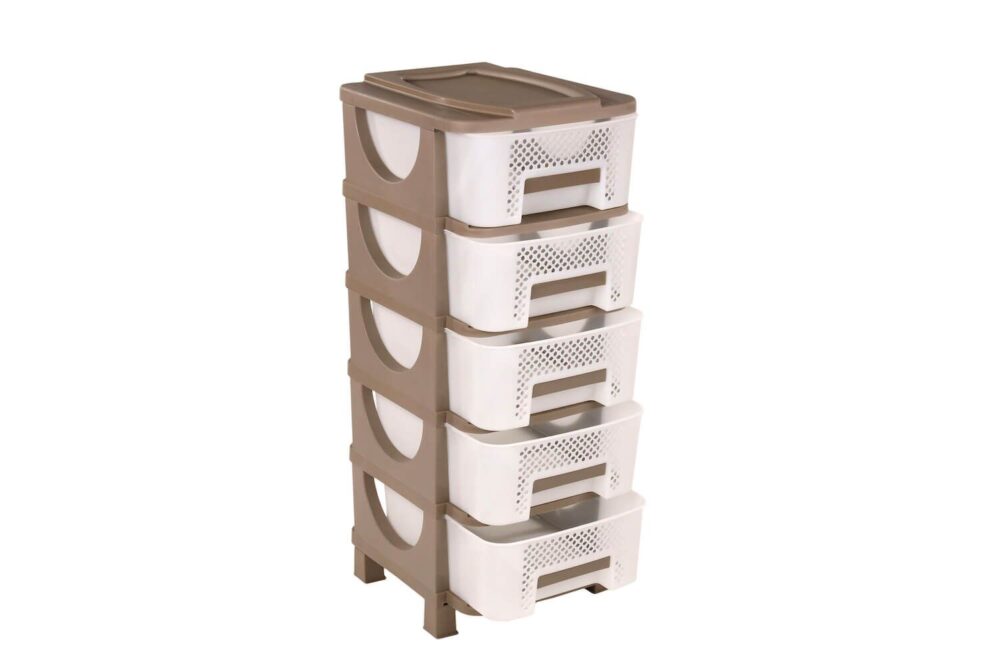 642-00027 Συρταριέρα αποθήκευσης "OYMA" από πλαστικό σε χρώμα λευκό/μπεζ 38x42x95 - Image 1