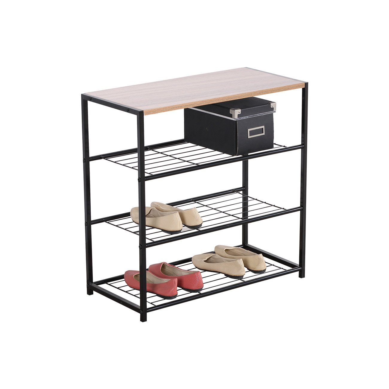 700-00673 Παπουτσοθήκη από μέταλλο/ξύλο σε χρώμα μαύρο/φυσικό 63x30x63 - Image 1