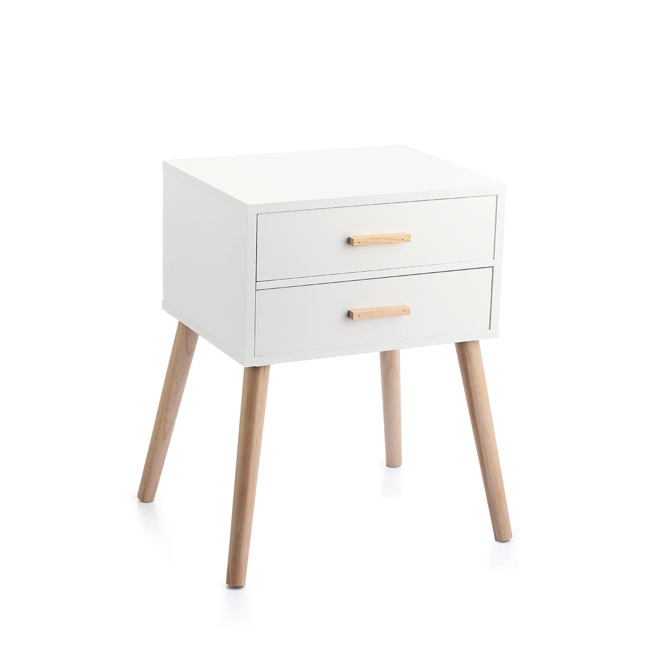 700-01049 Κομοδίνο με δύο συρτάρια από MDF/ξύλο σε φυσικό/λευκό χρώμα 45x35x60 - Image 1