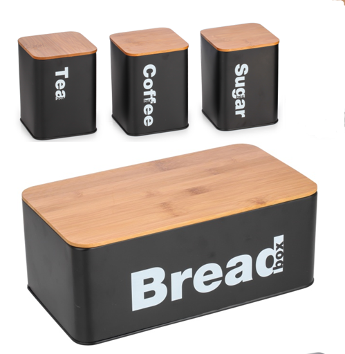 Σετ κουζίνας 4 τεμαχίων από μέταλλο/μπαμπού σε μαύρο/φυσικό φυσικό χρώμα