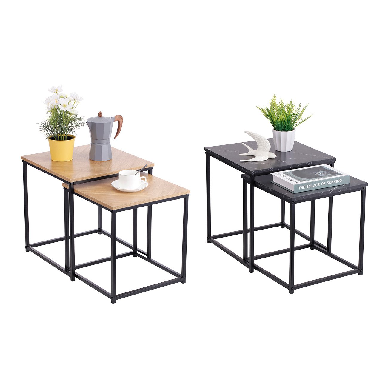 700-01427 Τραπέζια σαλονιού 2τμχ "SIDE TABLE" σε μαύρο χρώμα μαρμάρου 37.5x37.5x40 - Image 1