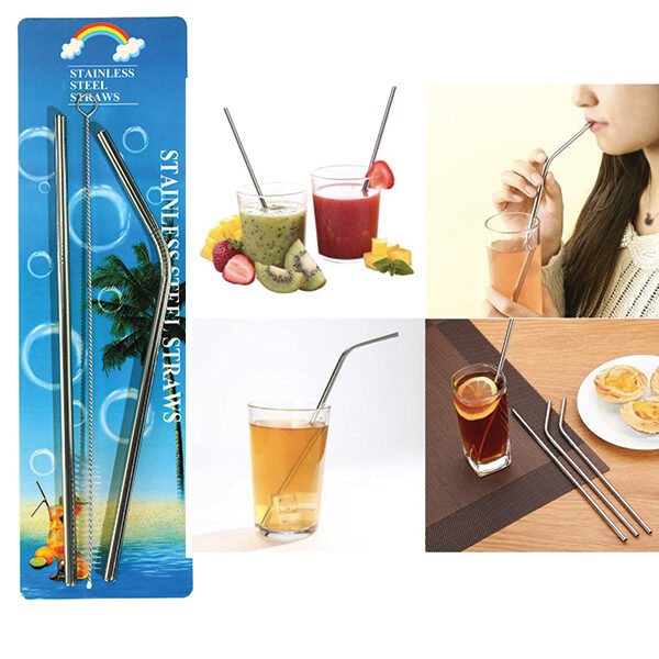 Σετ 2 μεταλλικά καλαμάκια ίσιο-σπαστό και βουρτσάκι καθαρισμού