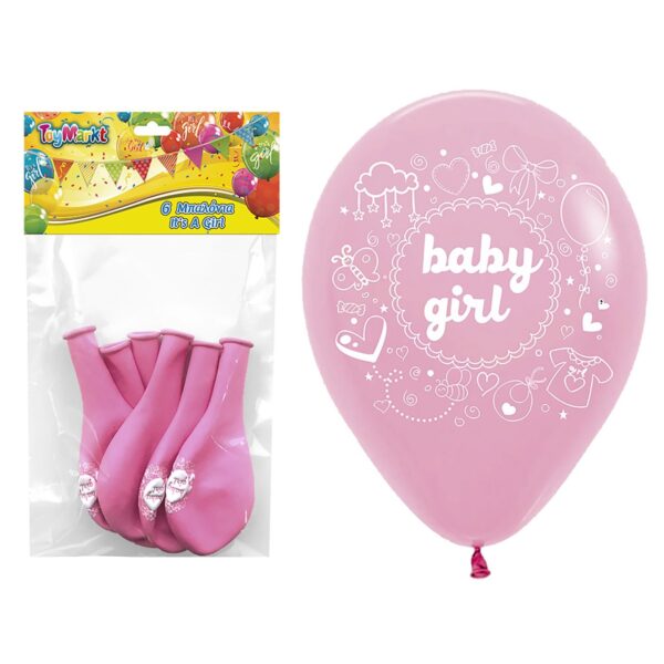 Μπαλόνια 12" 6τεμ Baby Girl 30cm ToyMarkt 911266