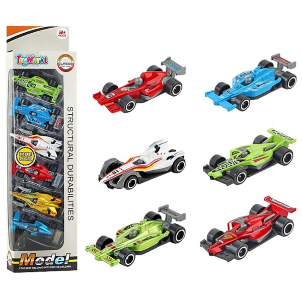 Κουτί 6 Φόρμουλες 8cm Μεταλλικές Free Wheels 9x35x4cm ToyMarkt 913481