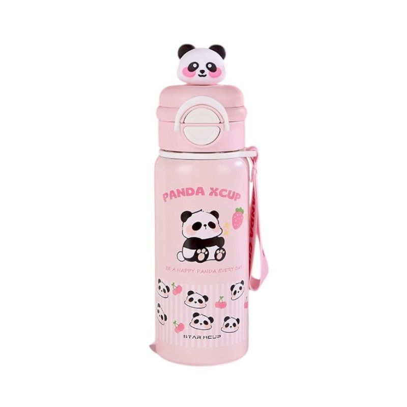 722344-1 Παιδικό παγούρι-θερμός Panda με καλαμάκι - 500ml - 722344 - Light Pink - Image 1