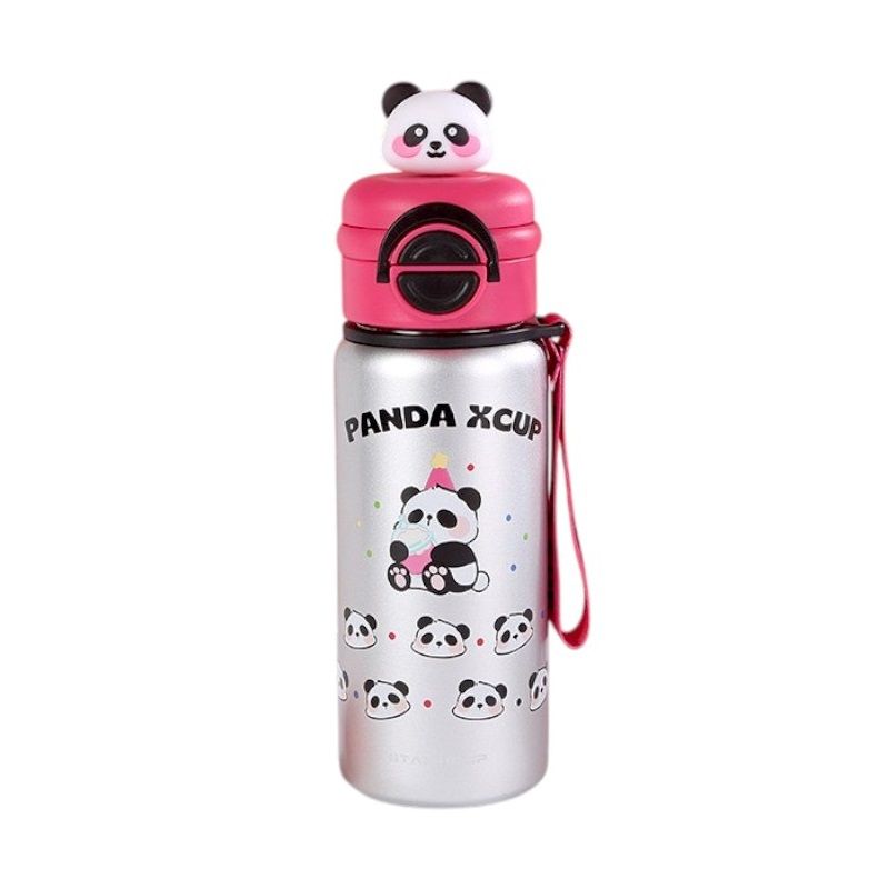 722344-5 Παιδικό παγούρι-θερμός Panda με καλαμάκι - 500ml - 722344 - Fuchsia/Silver - Image 1
