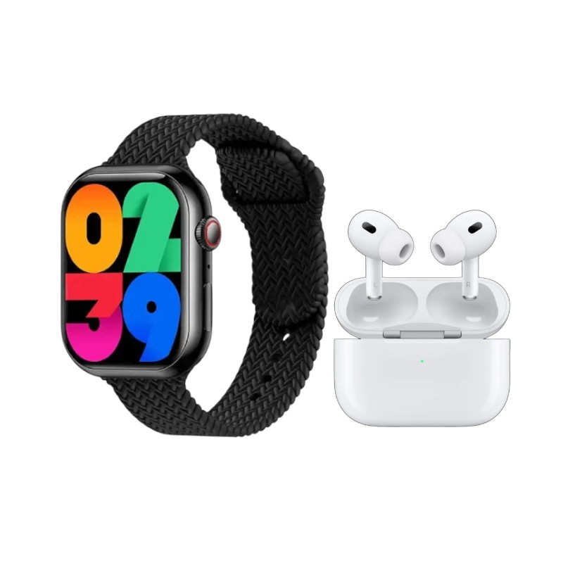 750360-2 Σετ Smartwatch με ασύρματα ακουστικά Bluetooth & 7 λουράκια - KW55 MAX - 750360 - Black - Image 1