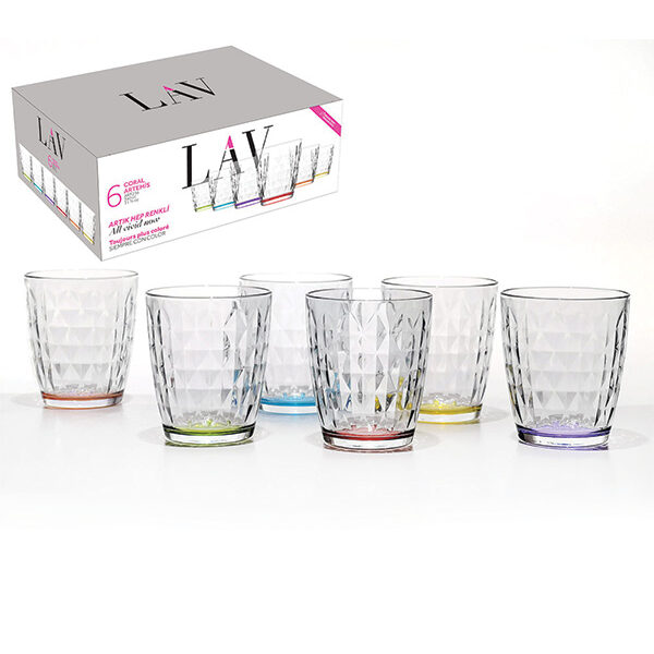 Σετ 6 γυάλινα ποτήρια με χρωματιστό πάτο 340ml