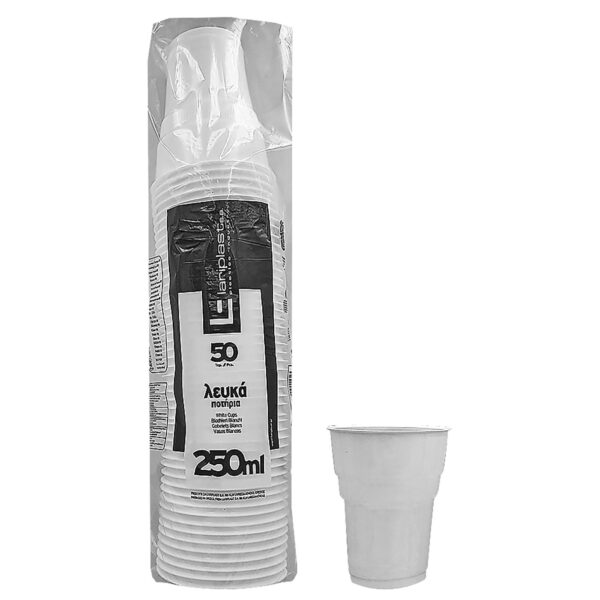 Ποτήρια Πλαστικά Λευκά πακ=50τεμ 250mL Lariplast