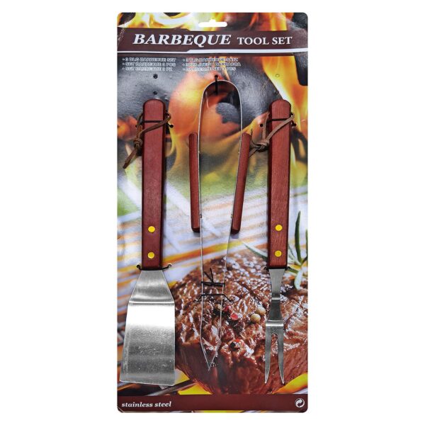 Εργαλεία bbq με Ξύλινη Λαβή σετ=3 τεμ 33cm Homie 1011098