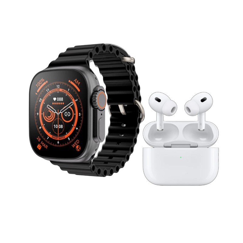 814109-1 Σετ Smartwatch με ασύρματα ακουστικά Bluetooth & 7 λουράκια - T2000 UItra - 814130 - Black - Image 1