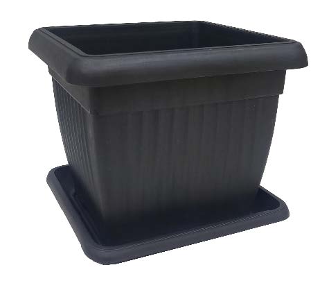 Σετ γλάστρα πλαστική τετράγωνη με πιατάκι ανθρακί 24x 20cm