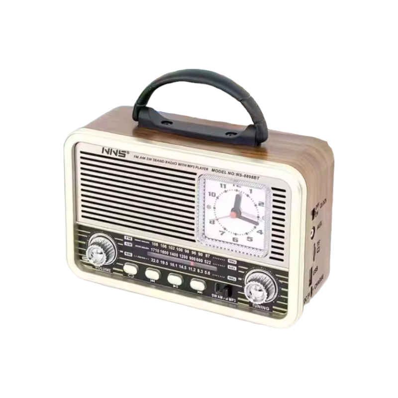 888988_NS-2 Επαναφορτιζόμενο ραδιόφωνο Retro με ρολόι - NS8898BT - 888988 - Silver - Image 1