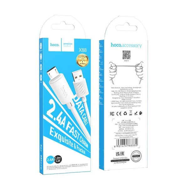HOCO USB TO MICRO USB DATA CABLE 1m X88 white