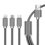 MAXLIFE USB TO MICRO USB | TYPE C | LIGHTNING DATA CABLE 1m 2.1A grey - Image 2