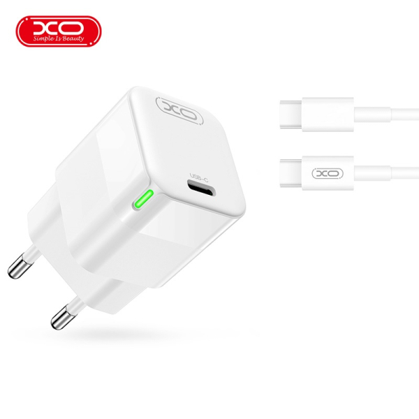 XO TRAVEL CHARGER CE06 PD 30W + TYPE C DATA CABLE white