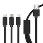 MAXLIFE USB TO MICRO USB | TYPE C | LIGHTNING DATA CABLE 1m 2.1A black - Image 2