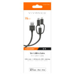 VIVANCO DATA CABLE USB  TO MICRO USB / TYPE C / LIGHTNING 0.75m black - Image 2