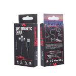 MAXLIFE MAGNETIC DATA CABLE LIGHTNING MICRO USB TYPE C 1m 2A black