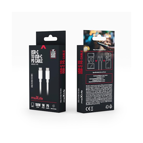 MAXLIFE TYPE C TO TYPE C DATA CABLE 100W 1m white