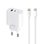 MAXLIFE TRAVEL CHARGER PD QC 20W + TYPE C to LIGHTNING DATA CABLE white