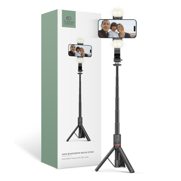 TECH PROTECT SELFIE STICK TRIPOD WITH LED LIGHT black