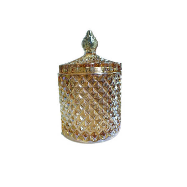 Κυλινδρική χρυσή γυάλινη φοντανιέρα με καπάκι