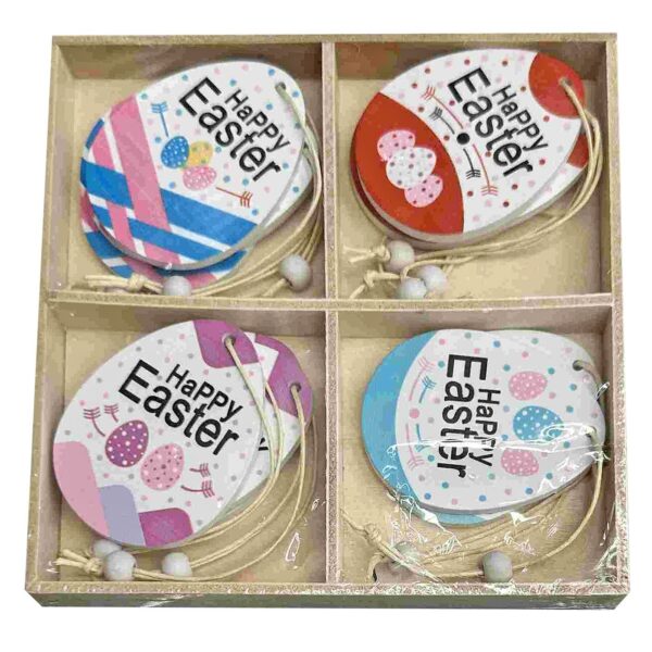 Αυγα Ξύλινα Κρεμαστά Happy Easter σετ=12τεμ Ξύλινο κουτί=13x13cm Bunny's 932204