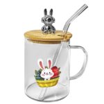 Κούπα με Καλαμάκι Γυάλινη Κλείνει με Ξύλο Happy Rabbit 10x8cm 400ml Bunny's 932239 - Image 2