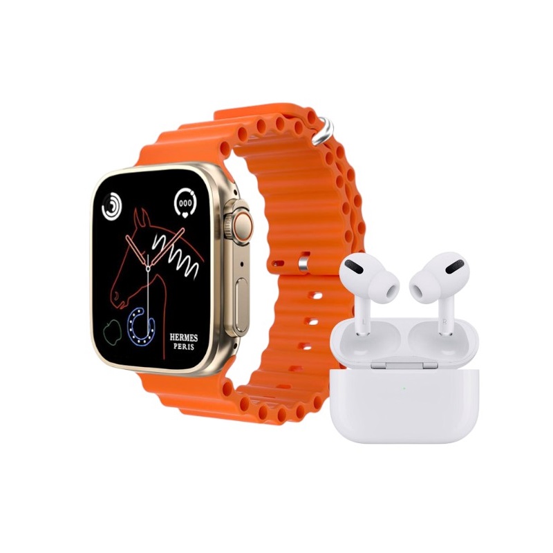 814130-6 Σετ Smartwatch με ασύρματα ακουστικά Bluetooth & 7 λουράκια - T2000 UItra - 814130 - Gold - Image 1