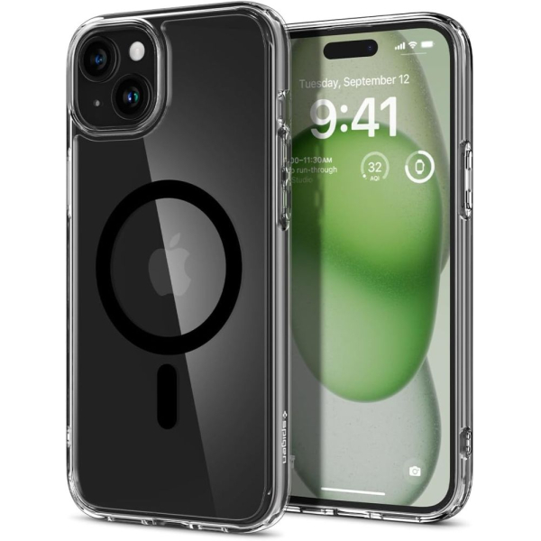 SPIGEN ULTRA HYBRID MAG COMBATIBLE WITH MAGSAFE IPHONE 15 PLUS black backcover